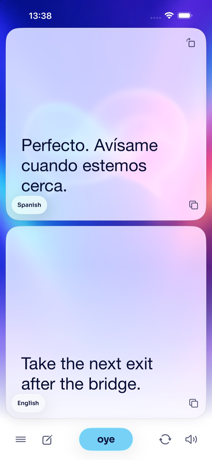 oye.convo two-person translation on iPhone