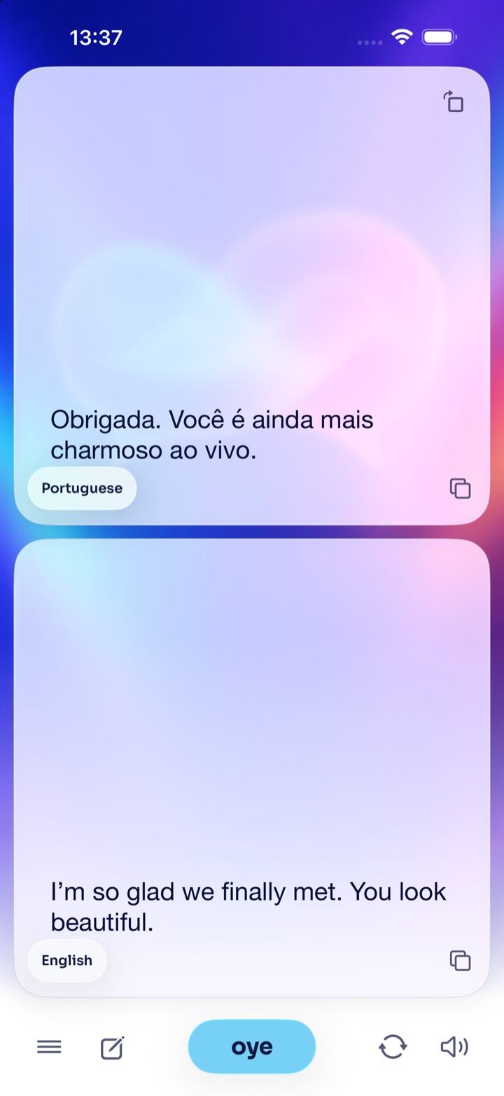 oye.convo two-person translation on iPhone